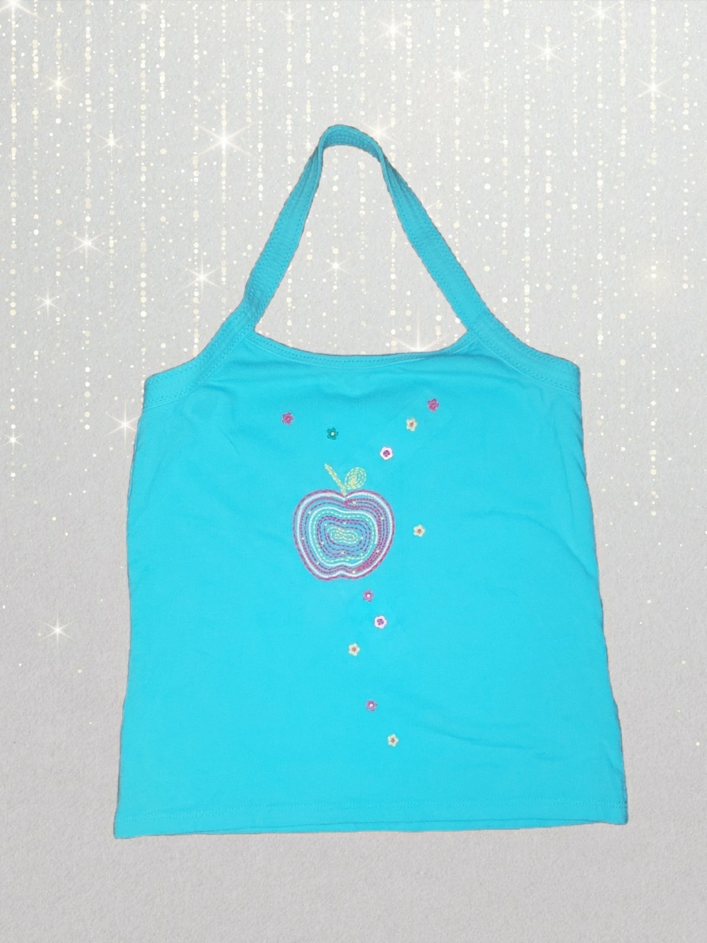 Faded Glory Vintage Turquoise Apple Embroidered Tank Top Y2k Vtg